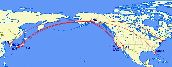 The airline is eyeing five destinations in the lower 48 states: Los Angeles, San Francisco, Las Vegas, New York, and Orlando. In Asia, Northern Pacific hopes to operate to Tokyo, Seoul, Nagoya, and Osaka.